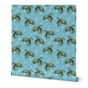 Quiet Sea Turtles on Blue with Bubbles - Larger Scale