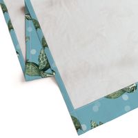 Quiet Sea Turtles on Blue with Bubbles - Larger Scale