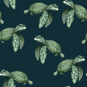 Quiet Sea Turtles on Teal - Larger Scale