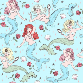 Mermaids and Roses-Aqua-LARGE