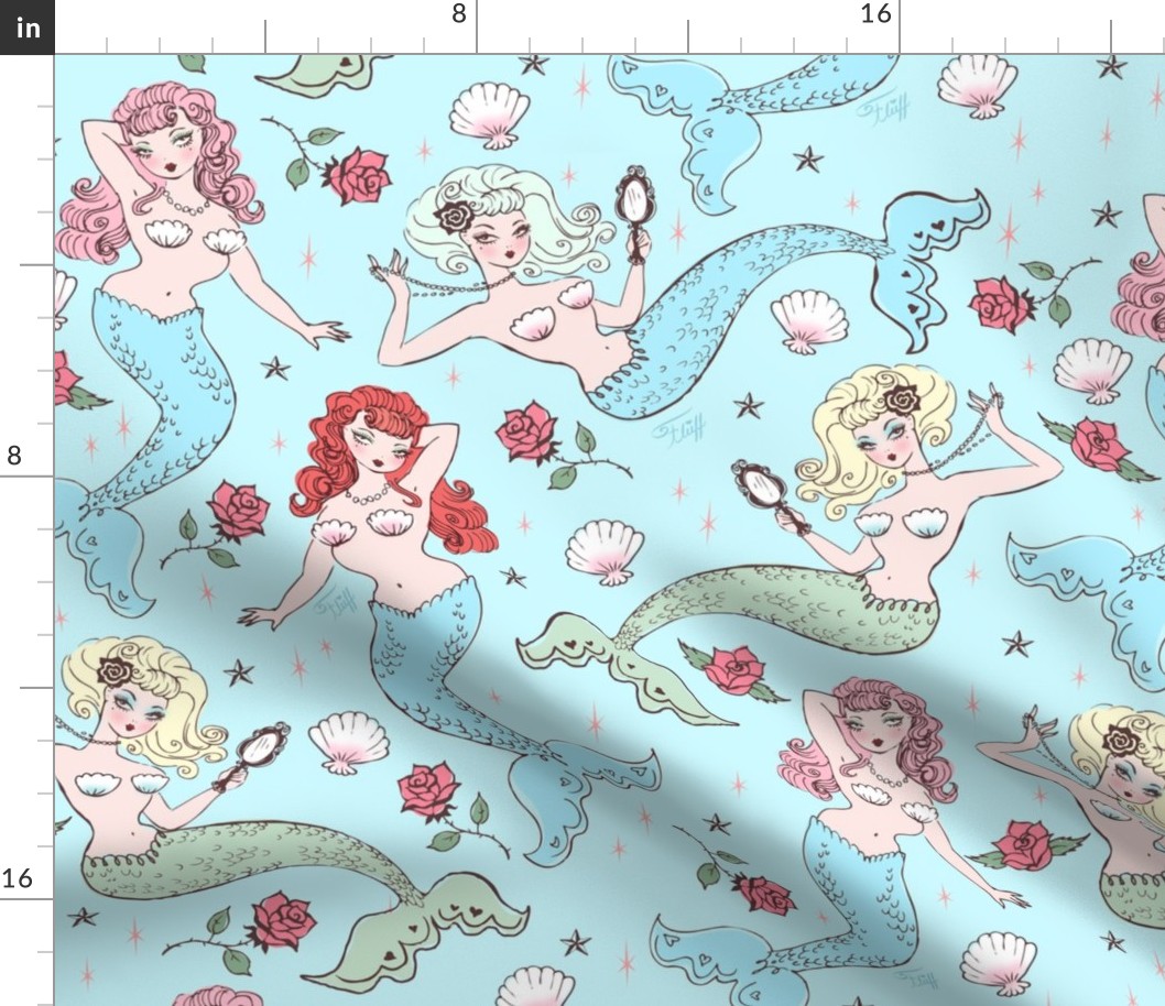 Mermaids and Roses-Aqua-LARGE
