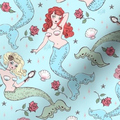 Mermaids and Roses-Aqua-MEDIUM