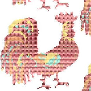 Rooster Cross Stitch white 