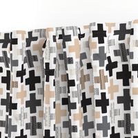 Gender neutral beige plus sign plus cross geometric modern aztec patterns rotated