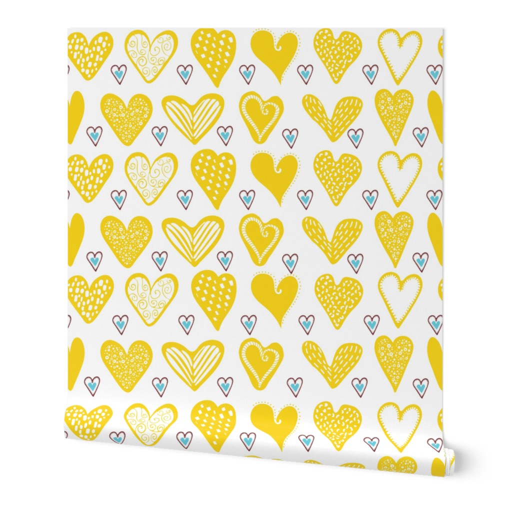 Yellow Doodle Hearts