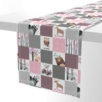 3" BLOCKS- Woodland Critters Patchwork Quilt - Bear Moose Fox Raccoon Wolf, Grey & Pink Design GingerLous