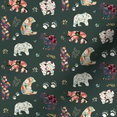 4" Patchwork Bears Floral Dark