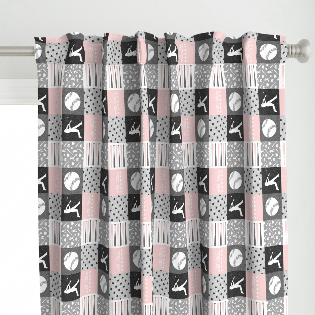 (3" scale) All- star - pink and grey baseball patchwork wholecloth (90)