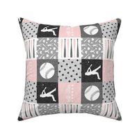 (3" scale) All- star - pink and grey baseball patchwork wholecloth (90)