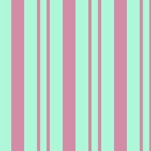 JP28 - Creamed Raspberry Pink and Minty Green Rhythmic Stripe