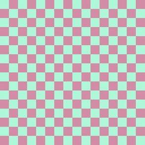 JP28 - Medium -  Creamed Raspberry and Minty Green Checkerboard in Half Inch Squares