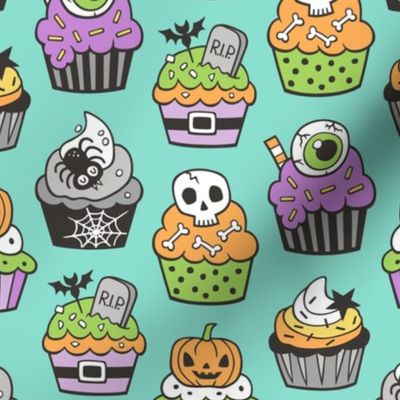 Halloween Fall Cupcakes on Mint Green