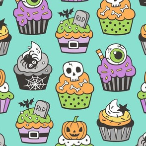 Halloween Fall Cupcakes on Mint Green