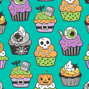 Halloween Fall Cupcakes on Green