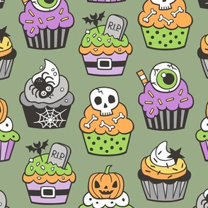 Halloween Fall Cupcakes on Olive Green