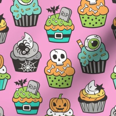 Halloween Fall Cupcakes Green Mint on Pink