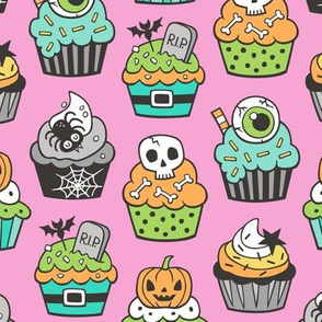 Halloween Fall Cupcakes Green Mint on Pink