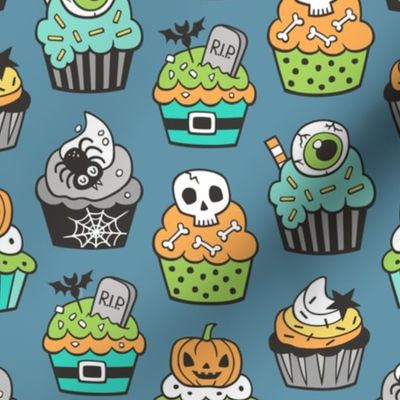 Halloween Fall Cupcakes on Dark Blue Navy