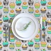 Halloween Fall Cupcakes on Green Mint on Grey