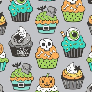 Halloween Fall Cupcakes on Green Mint on Grey