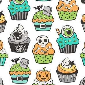 Halloween Fall Cupcakes Green Mint on White