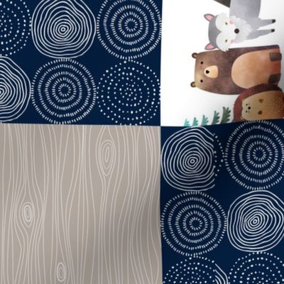54”x36” MINKY Panel – Woodland Critters Blanket, Nursery Bedding, Bear Moose Wolf Raccoon Fox Pine Trees, FABRIC REQUIRED IS 54” or WIDER