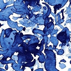 watercolor painted cobalt blue and white flowers