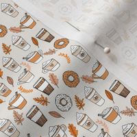 pumpkin spice latte fabric coffee and donuts fall autumn traditions off-white - MINI version