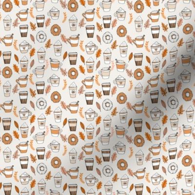 pumpkin spice latte fabric coffee and donuts fall autumn traditions off-white - MINI version