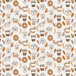 pumpkin spice latte fabric coffee and donuts fall autumn traditions off-white - MINI version