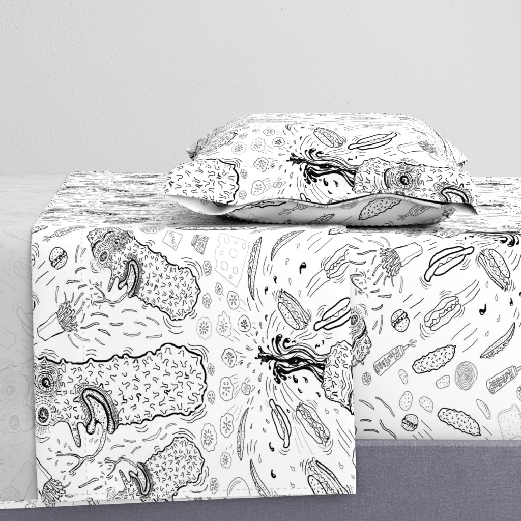 Pickle Boy and the Sandwiches toile, black and white, fat quarter