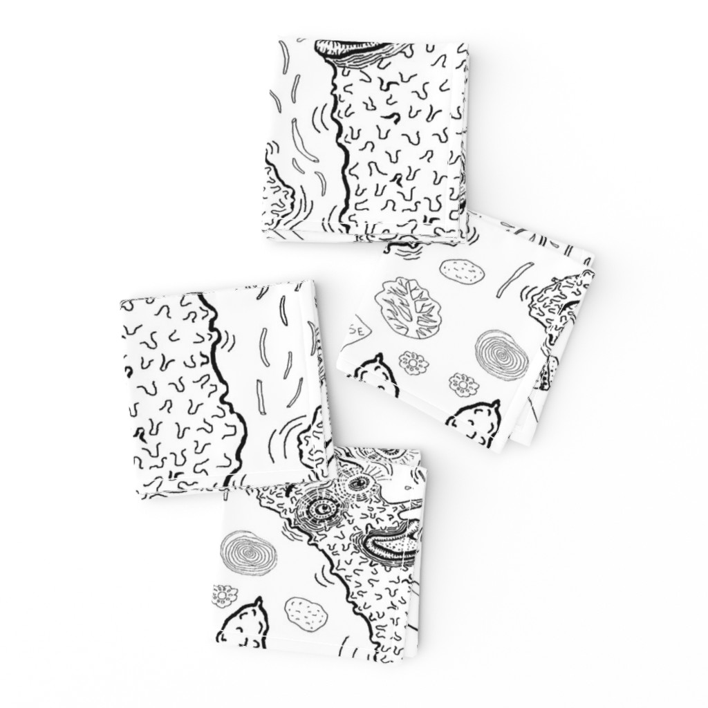 Pickle Boy and the Sandwiches toile, black and white, fat quarter