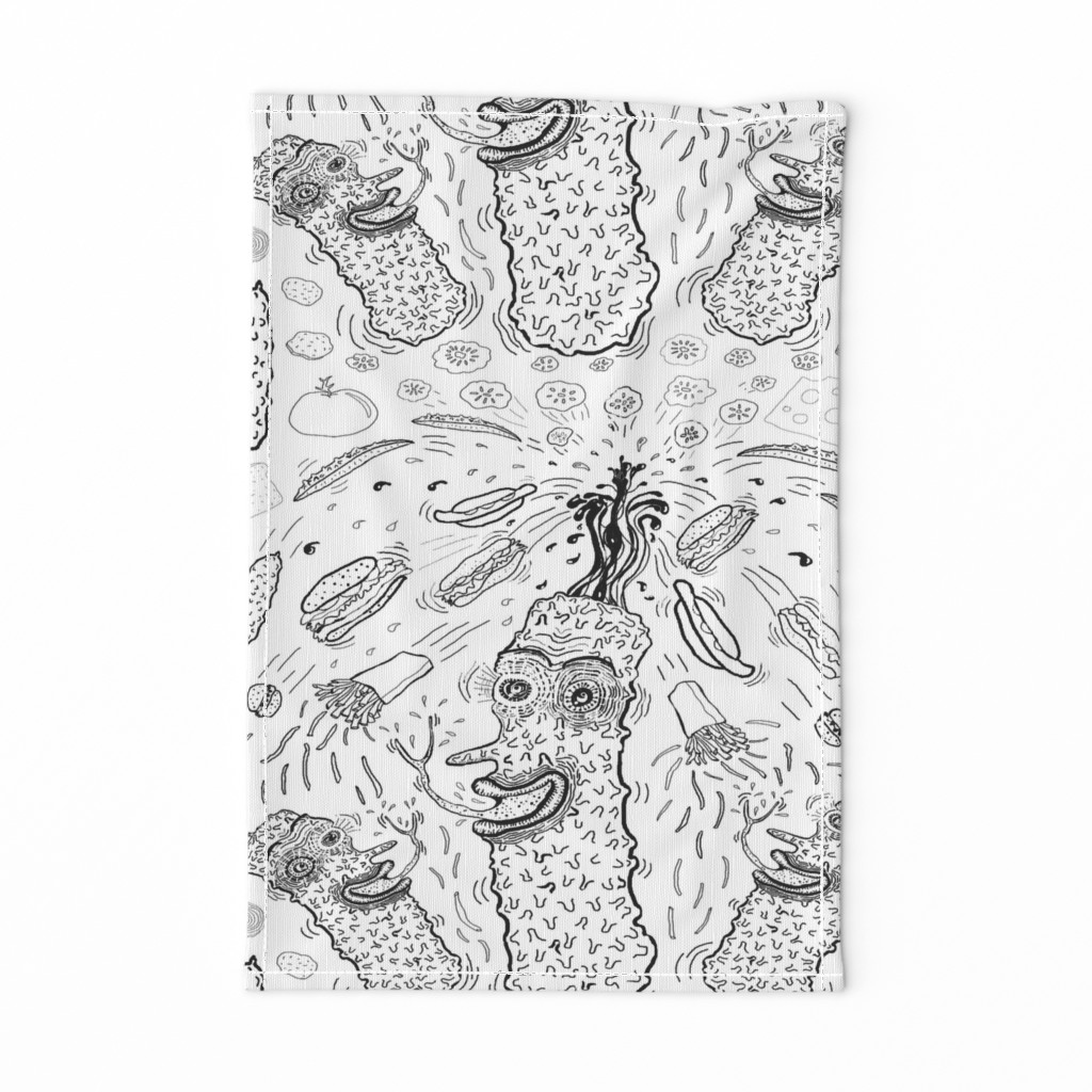 Pickle Boy and the Sandwiches toile, black and white, fat quarter