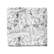 Pickle Boy and the Sandwiches toile, black and white, fat quarter