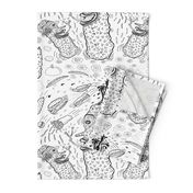 Pickle Boy and the Sandwiches toile, black and white, fat quarter