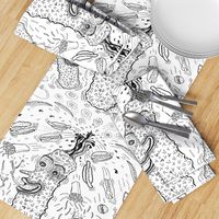 Pickle Boy and the Sandwiches toile, black and white, fat quarter
