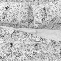 Pickle Boy and the Sandwiches toile, black and white, fat quarter