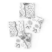 Pickle Boy and the Sandwiches toile, black and white, fat quarter