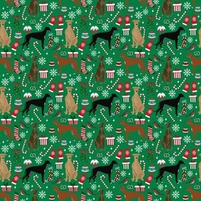 SMALL - Greyhound christmas fabric - cute dog breed design with presents, candy canes, food, xmas holiday fabric