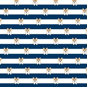 SMALL - corgi stripes, stripes fabric, navy blue, dog, dogs, pet, pets