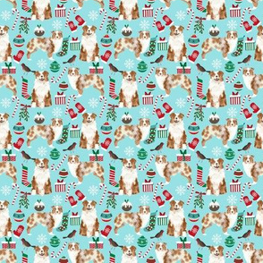 SMALL - Aussie  christmas fabric - cute dog breed design with presents, candy canes, food, xmas holiday fabric