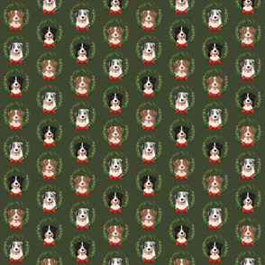 SMALL - Aussie  christmas fabric - cute dogs wreath design