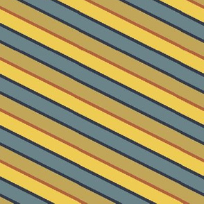 Bayeux Scalloped Diagonal Stripes in Bluegray Buff Yellow and Terra Cotta