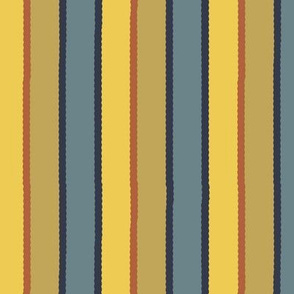Bayeux Scalloped Stripes in Bluegray Buff Yellow and Terra Cotta