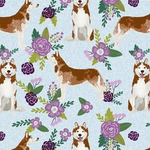 husky dog fabric - blue and purple florals design - pet quilt c