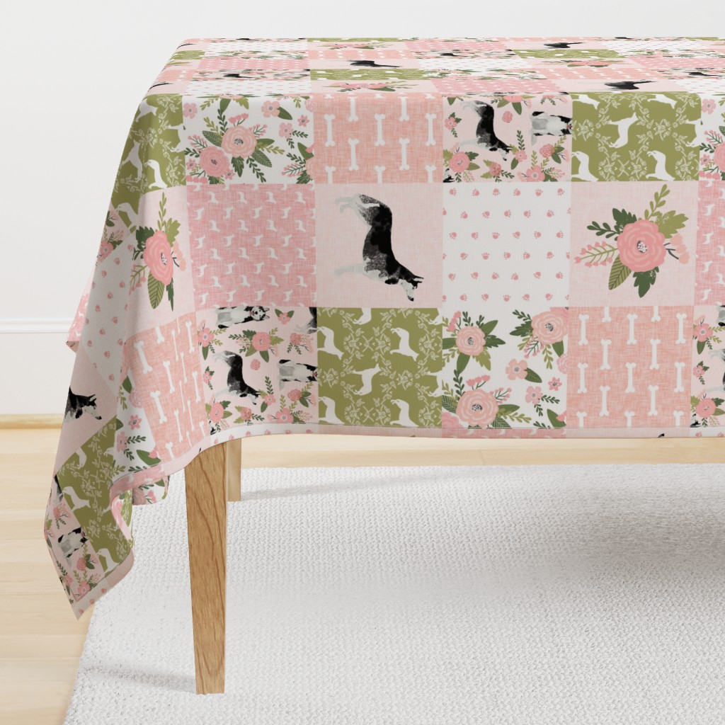 husky dog fabric - blush florals design - pet quilt d