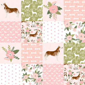 husky dog fabric - cheater fabric blush florals design - pet quilt d