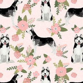 husky dog fabric - blush florals design - pet quilt d