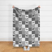 husky dog fabric - black and grey cheater quilt buffalo plaid grey design - pet quilt e