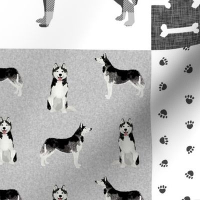 husky dog fabric - black and grey cheater quilt buffalo plaid grey design - pet quilt e